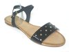33010302 BLACK LEATHER SANDAL,GOLD ORNAMENT, INSOLE LEATHER, FLAT SHOES SOLE