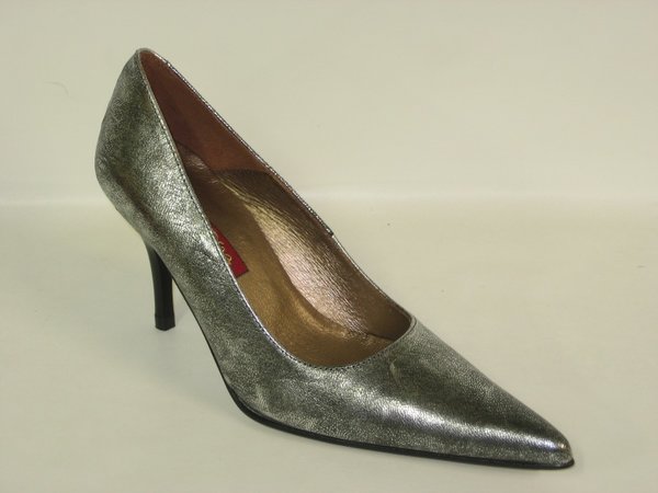 87102009 SILVER LEATHER HEEL SHOES, INSOLE LEATHER,  HEEL 7 CM, SIZE 35
