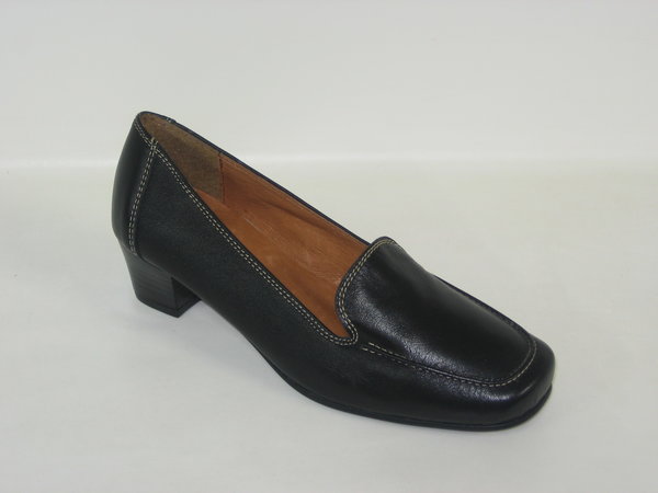 87580202 BLACK LEATHER SLIPPERS SHOES, INSOLE LEATHER, SMALL HEEL 3,50 CM