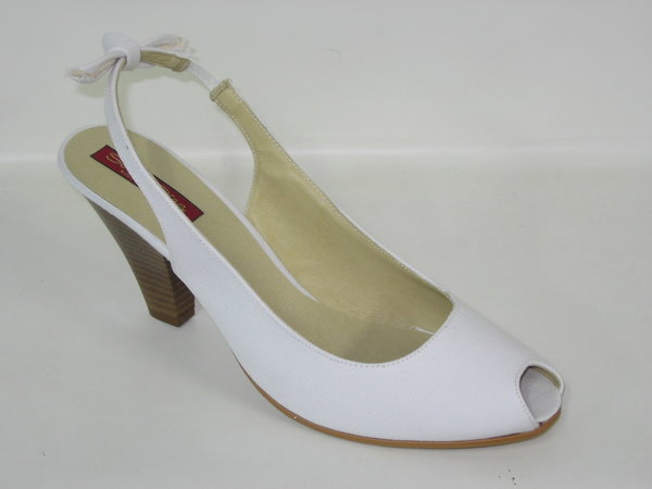 92560901 WHITE TEXTILE SANDAL, INSOLE LEATHER, HIGH HEEL 7 CM