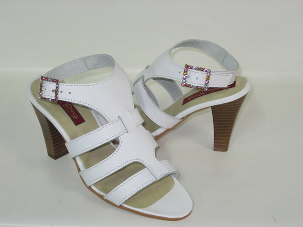 97511301 WHITE LEATHER SANDAL, ORNAMENT,  INSOLE LEATHER, HIGH HEEL 8 CM