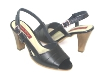 97561102 BLACK LEATHER SANDAL, INSOLE LEATHER, ORNAMENT,  HIGH HEEL 8 CM