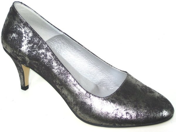 92233111 GREY & SILVER LEATHER HEEL SHOES, INSOLE LEATHER, HEEL 7 CM