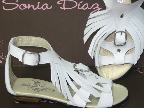 97258201 WHITE LEATHER SANDAL, INSOLE LEATHER, FLAT SHOES SOLE
