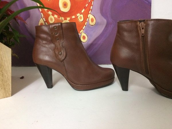 27828913 BROWN LETHER ANKLE BOOTS, INSOLE LEATHER, HEEL 7,50 CM