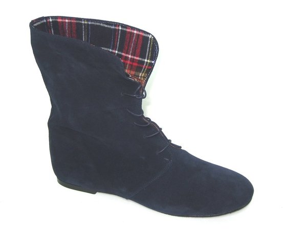 NAVY LEATHER BOOTEE LACING, INSOLE LEATHER, FLAT SHOES SOLE.