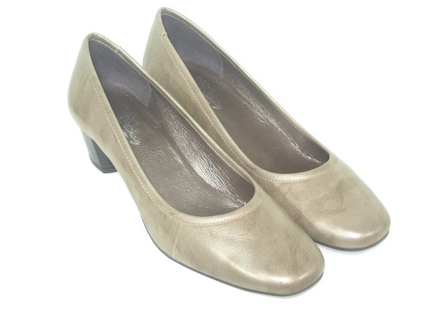 32410311 GOLD LEATHER HEEL SHOES, INSOLE LEATHER, SHORT HEEL  5 CM