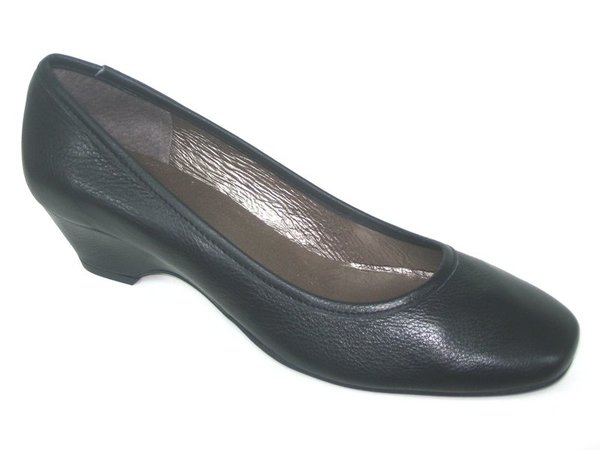 32410202 BLACK LEATHER WEDGE SHOES, INSOLE LEATHER, WEDGE HEEL 4,50 CM