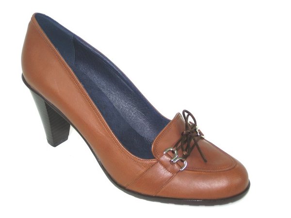 32536813 BROWN LEATHER HEEL SHOES, INSOLE LEATHER, HIGH HEEL 8 CM WOMEN SHOES