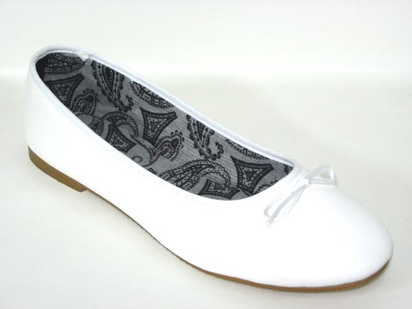 93001101 WHITE PU FLAT BALLERINA, INSOLE TEXTILE, FLAT SHOES SOLE FOR WOMEN