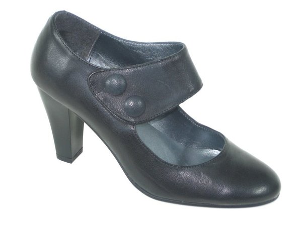 97550202 BLACK LEATHER MARY JANE HEEL SHOES, INSOLE LEATHER, HIGH HEEL 8 CM.