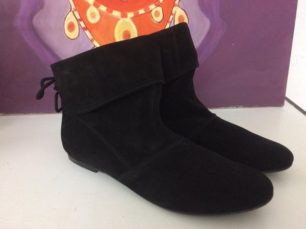 44257902 BLACK LEATHER SPLIT SUEDE ANKLE BOOTS, INSOLE LEATHER, FLAT SHOES SOLE