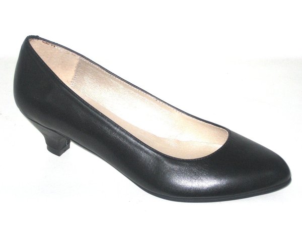 57520002 BLACK LEATHER PLUMP HEEL SHOES, INSOLE LEATHER, LOW HEEL 5 CM