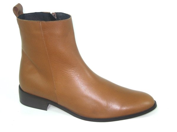 54540016 LIGHT BROWN LEATHER ANKLE BOOTS, HEEL 3 CM