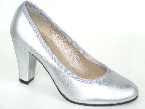47079009 SILVER LEATHER  PUMP, LINED HEEL HEIGHT 8 CM