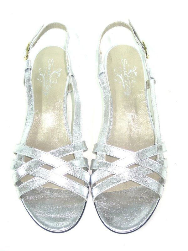 52520109 SILVER LEATHER SANDAL, INSOLE LEATHER, HEEL 4 CM