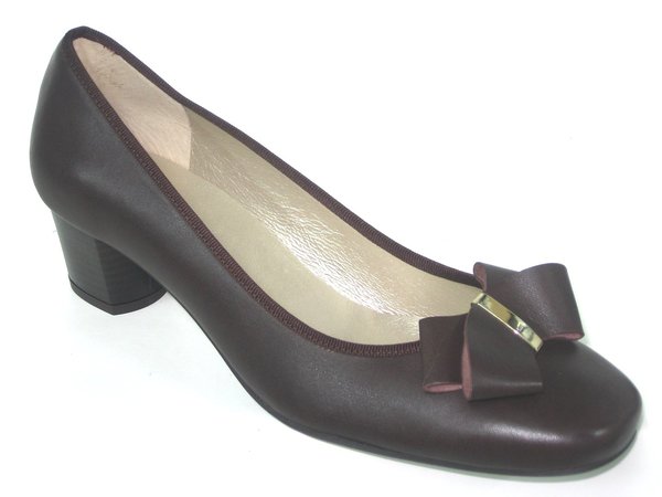 52710313 BROWN LEATHER PLUMP HEEL SHOES, INSOLE LEATHER, LOW HEEL 5 CM