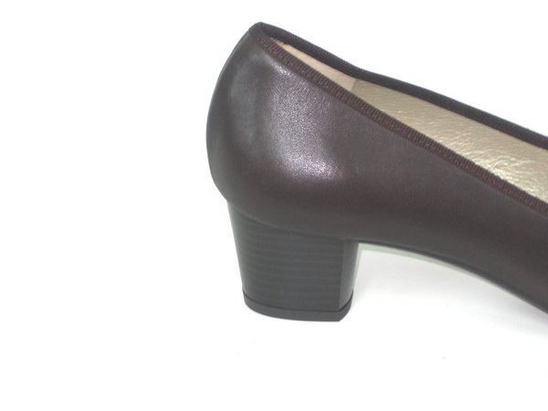 52710313 BROWN LEATHER PLUMP HEEL SHOES, INSOLE LEATHER, LOW HEEL 5 CM