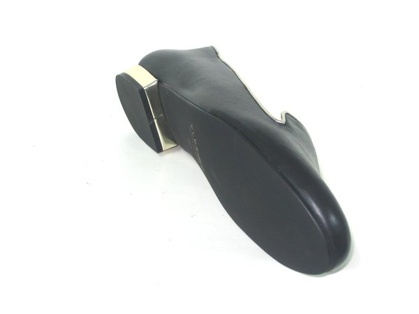 53570702 BLACK LEATHER SLIPPER, GOLD ORNAMENT, INSOLE LEATHER, FLAT SHOES SOLE