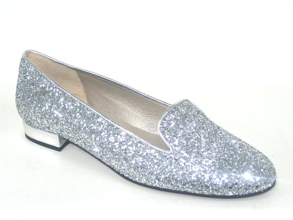 53570799 SILVER GLITTER SLIPPER, INSOLE LEATHER, FLAT SHOES SOLE FOR WOMEN