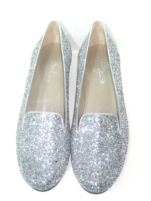 53570799 SILVER GLITTER SLIPPER, INSOLE LEATHER, FLAT SHOES SOLE FOR WOMEN
