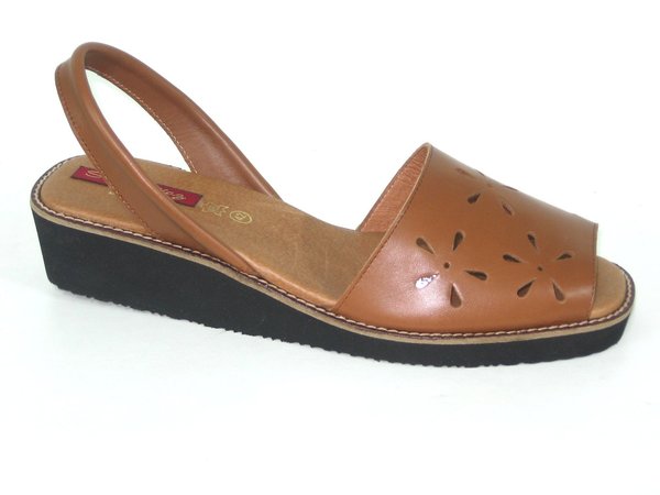 64025116 LIGHT BROWN LEATHER SANDAL, INSOLE LEATHER, WEDGE  HEEL 5 CM