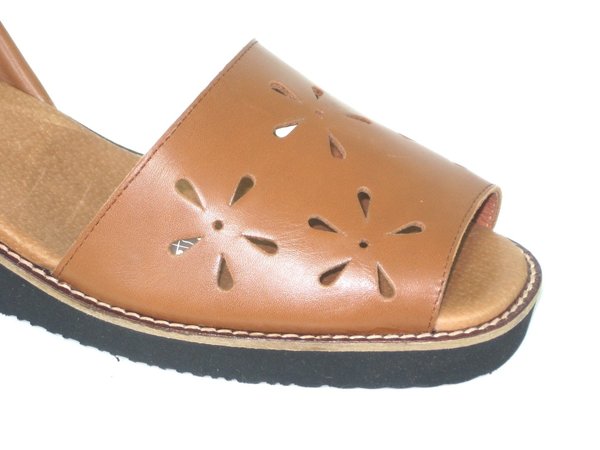 64025116 LIGHT BROWN LEATHER SANDAL, INSOLE LEATHER, WEDGE  HEEL 5 CM