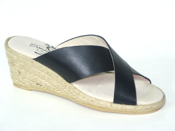 37171102 BLACK LEATHER SANDALS, INSOLE LEATHER, WEDGE HEEL 6,50 CM