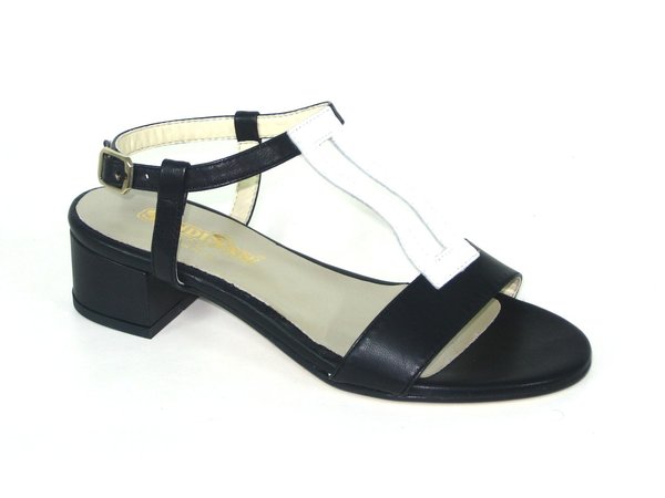 67525301 BLACK LEATHER & WHITE PATENT SANDAL, INSOLE LEATHER, HEEL 4 CM