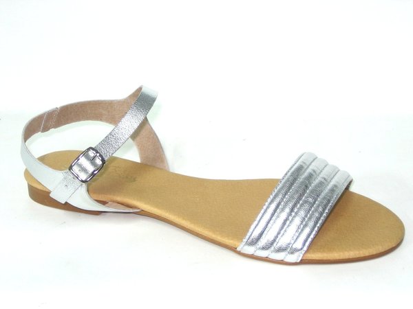 63011309 SILVER LEATHER SANDAL, CONFORTABLE INSOLE LEATHER, FLAT SHOES SOLE