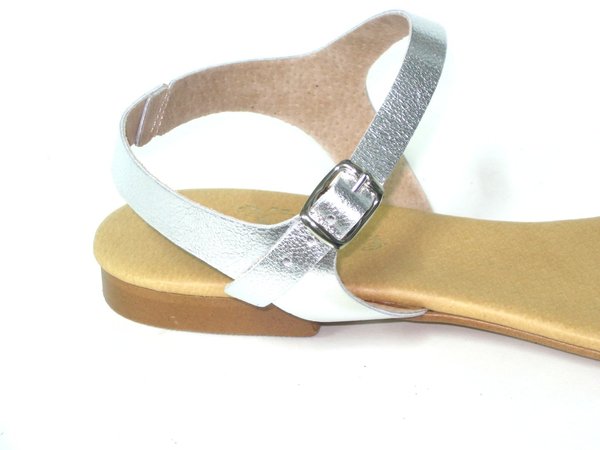 63011309 SILVER LEATHER SANDAL, CONFORTABLE INSOLE LEATHER, FLAT SHOES SOLE