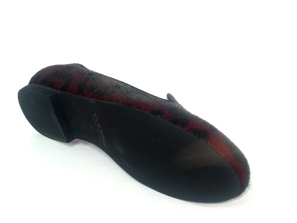 63570812 RED & BLACK LEATHER COWHIDE SLIPPER, INSOLE LEATHER, FLAT SHOES SOLE