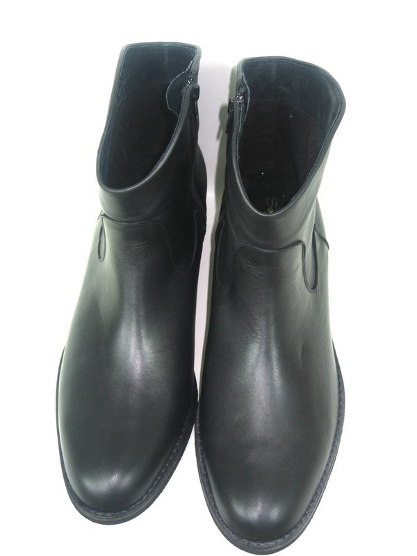 44262202 BLACK LEATHER ANKLE BOOTS, LOW HEEL 4 CM