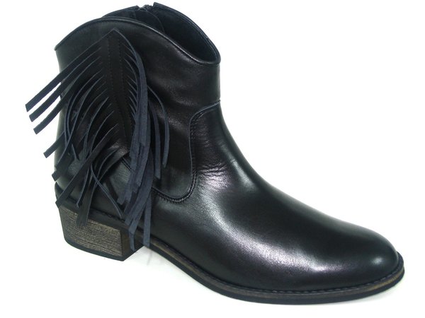64262202 BLACK LEATHER ANKLE BOOTS, LOW HEEL 4 CM