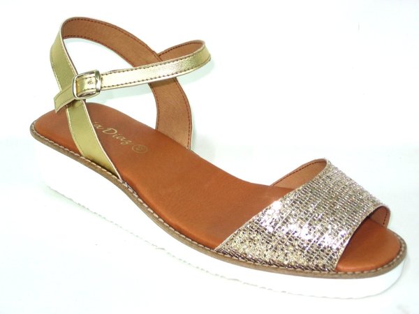 64026011 GOLD LEATHER SANDAL, INSOLE LEATHER, WEDGE 5 CM