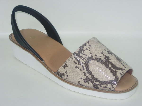 74025200 BEIGE & BLACK REPTIL LEATHER SANDAL, INSOLE LEATHER, WEDGE 5 CM