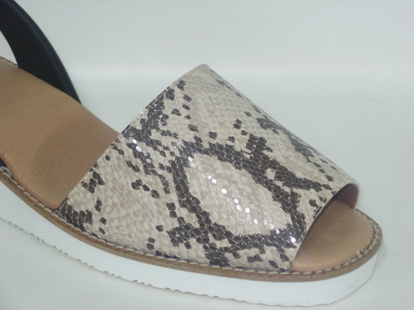 74025200 BEIGE & BLACK REPTIL LEATHER SANDAL, INSOLE LEATHER, WEDGE 5 CM