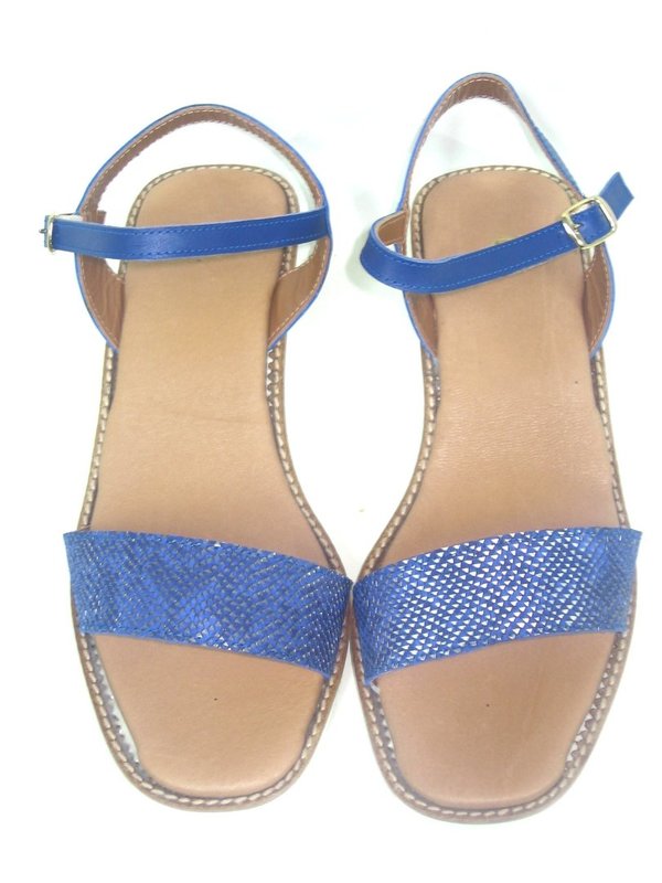 64026003 BLUE LEATHER SANDAL, INSOLE LEATHER, WEDGE 5 CM