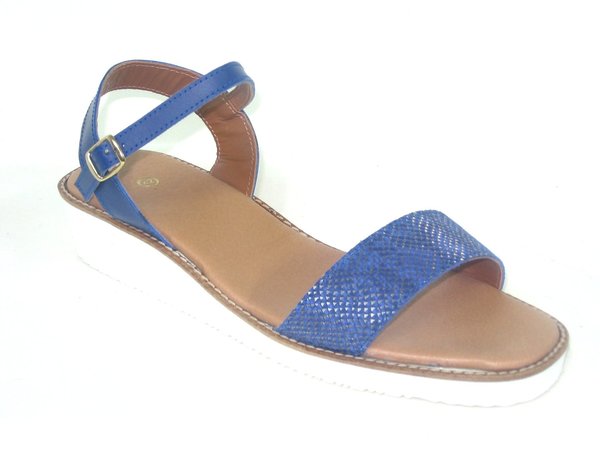 64026003 BLUE LEATHER SANDAL, INSOLE LEATHER, WEDGE 5 CM