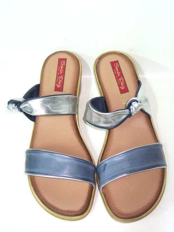 74601703 BLUE & SILVER LEATHER SANDAL, INSOLE LEATHER, LOW HEEL 5 CM