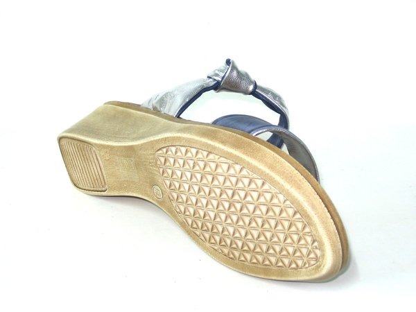 74601703 BLUE & SILVER LEATHER SANDAL, INSOLE LEATHER, LOW HEEL 5 CM