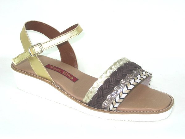 74026113 LIGHT GOLD LEATHER SANDAL, INSOLE LEATHER, WEDGE 5 CM