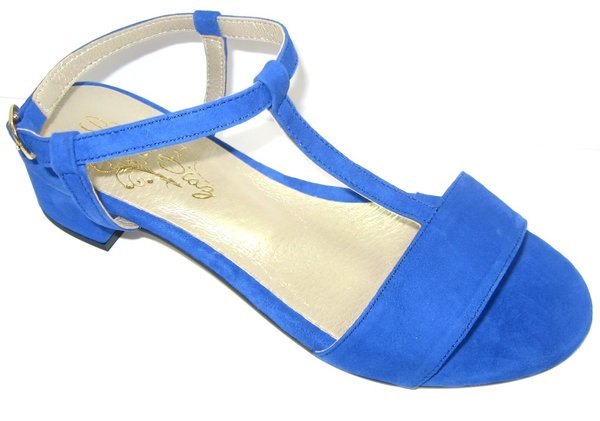 77525203 BLUE LEATHER SANDAL, INSOLE LEATHER, LOW HEEL 5 CM