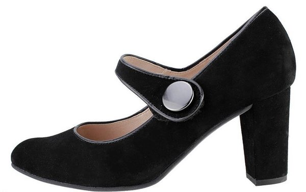 17520502 BLACK LEATHER MARY JANE PLUMP HEEL, INSOLE LEATHER, HIGH HEEL 6 CM