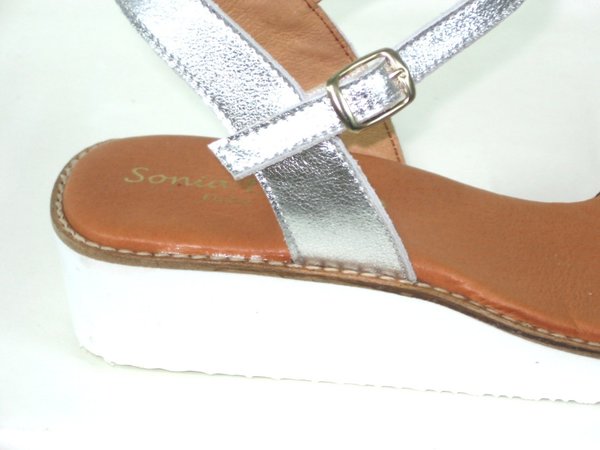 74026009 SILVER LEATHER & GLITTER SANDAL, INSOLE LEATHER, WEDGE HEEL 5 CM