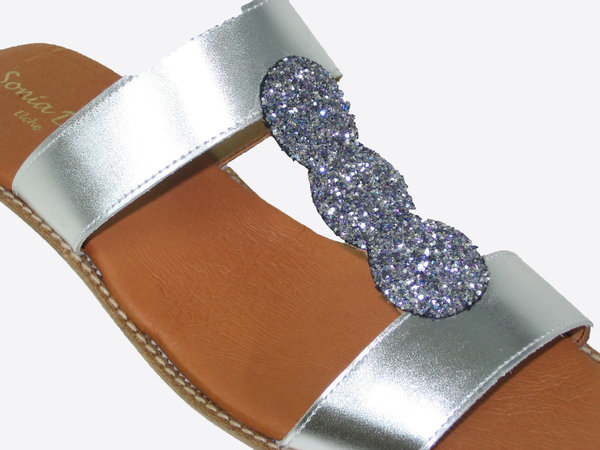 84049809 SILVER LEATHER SANDAL, INSOLE LEATHER. HEEL 5 CM