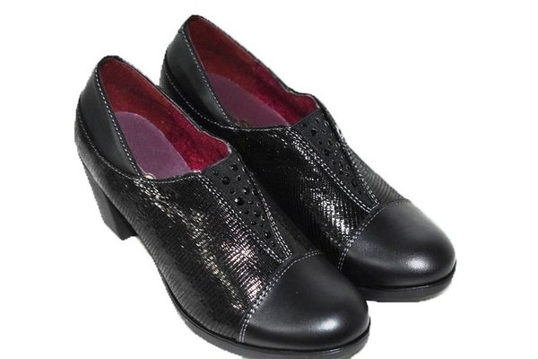 97044102 BLACK LEATHER SHOES, ORNAMENT STRASS, INSOLE LEATHER, HEEL 7 CM