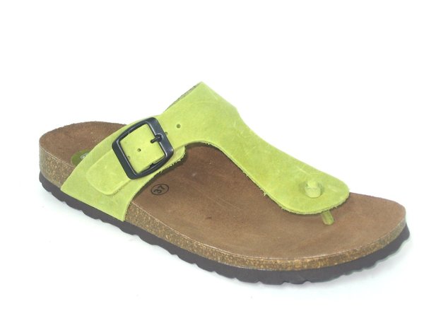 711007 GREEN LEATHER BIO SANDAL, INSOLE ANATOMIC LEATHER, FLAT SHOES SOLE