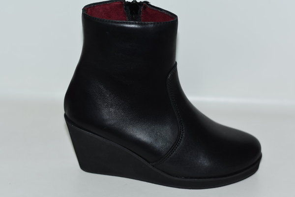 97590702 BLACK LEATHER ANKLE BOOTS, INSOLE LEATHER, WEDGE SOLE 7 CM