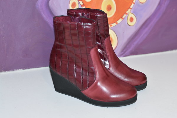 97590712 RED WINE LEATHER ANKLE BOOTS, INSOLE LEATHER, WEDGE SOLO 7 CM